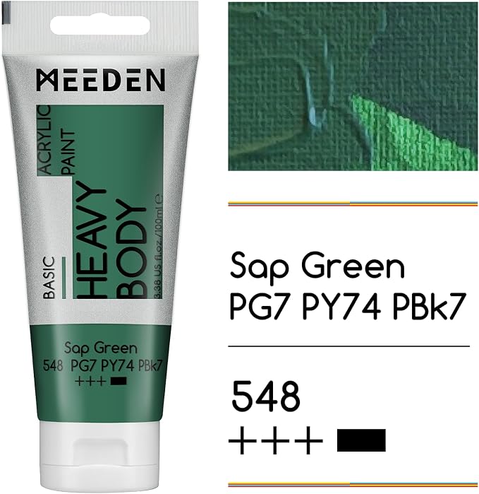 MEEDEN Acrylic Paint Sap Green: 100ml/3.38oz x 2 with Titanium White | Heavy Body Artist Acrylic Paint Set for Canvas, Wood & Craft, Non-toxic Creamy Art Paint with Titanium White for Mixing