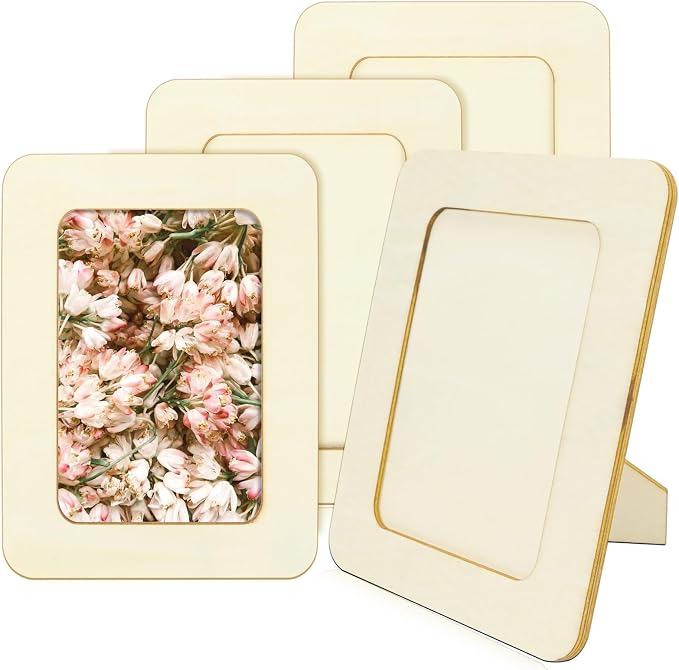 VOKOY 4 Pack Wooden Picture Frames for Crafts, 4x6 Inch Wood DIY Picture Frame for Crafting & Painting, Unfinished Standing Photo Frame Wood Decorations for Art Projects Birthday Gifts