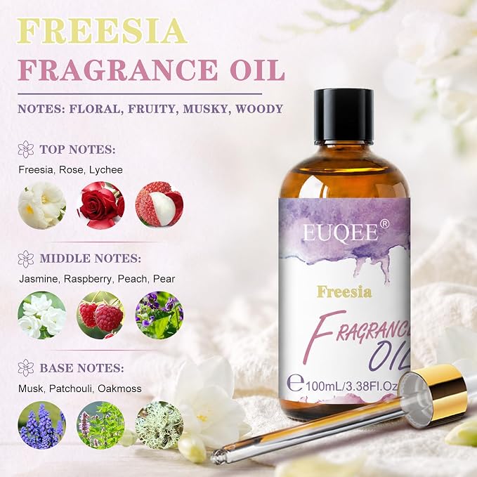 EUQEE 3.38 Fl Oz Freesia Fragrance Oil for Diffuser Candle Making 100ML