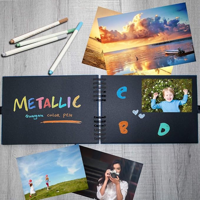 11.5 x 8.5 Inch Scrapbook Album with 15 Metallic Markers,Blue (40 Sheets) ﻿