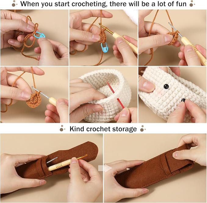 Hssugi Crochet Kit for Beginners 6PCS Crochet Coasters in a Plant Pot | Crochet Start Kit, Complete Beginner Crochet Kit with Hooks, Yarn, Clear Video Tutorials for Adult Beginners