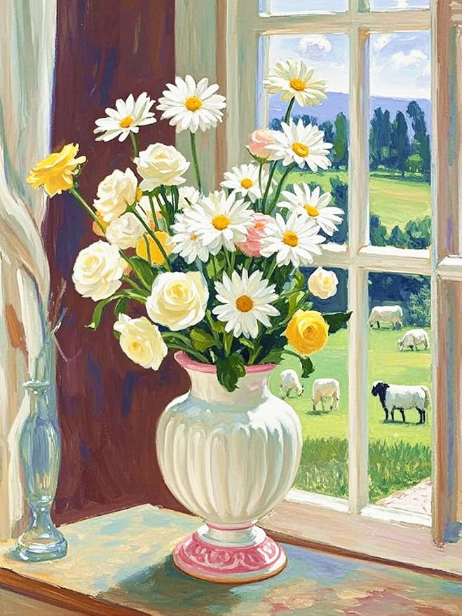 ZRIZQ Paint by Numbers Kit for Adults Beginners,Floral DIY Painting Set,Relaxing Creative Craft Activity,16x20 Inch-Flowers 6