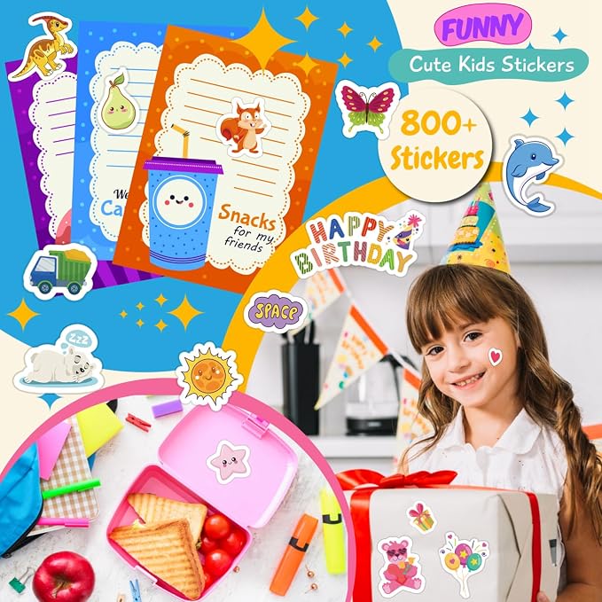 KARSLORA 36 Sheets Stickers for Kids, 800+ Stickers for Scrapbooking Including Animals, Fruits, Dinosaurs, Hearts, Cats, Fish, Cars, Space and More, Party Favors for Kids | Including Animals, Fruits, Dinosaurs, Hearts, Cats, Fish, Cars, Space and More,...
