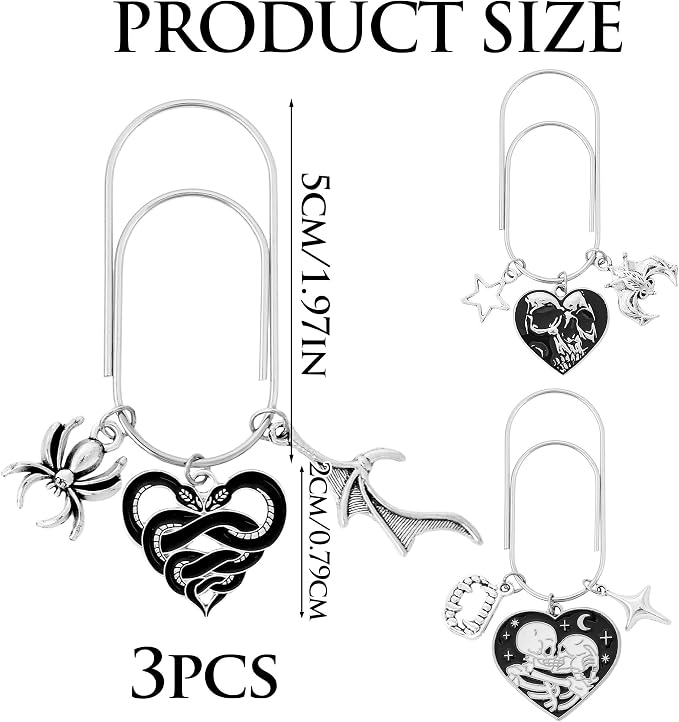 Paperclip Metal Bookmark Gifts - 3 Pcs Gothic Skull Paper Clips