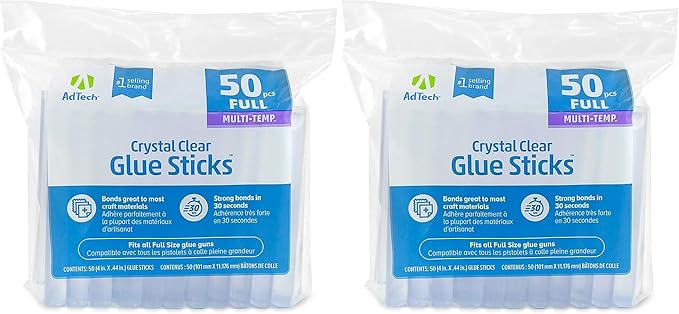 AdTech Crystal Clear Hot Glue Gun Sticks (W220-14ZIP50) – All-Purpose Glue Sticks for Crafting, Scrapbooking & More. 50 Pieces. Length: 4” Diameter: .44”. (Pack of 2)