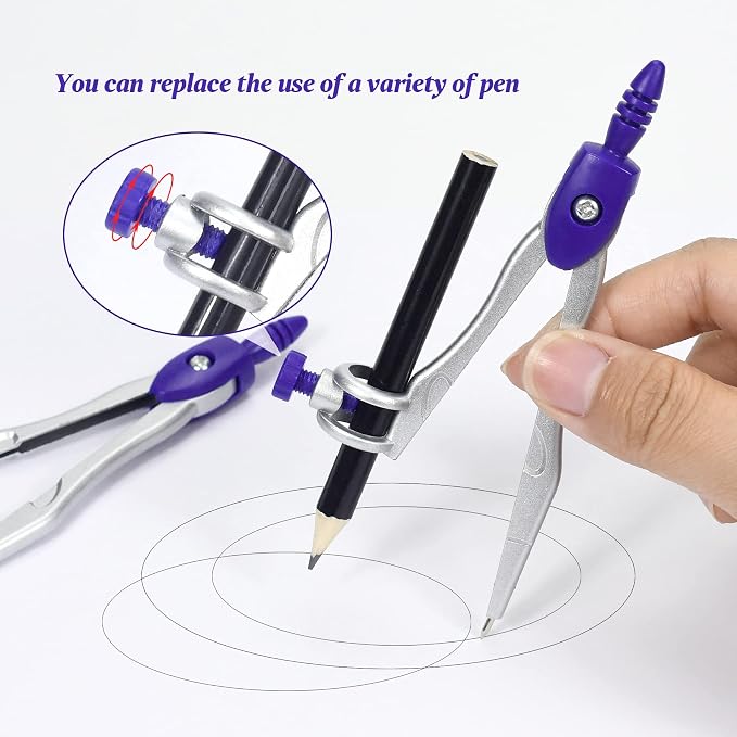 Unjoo Math Geometry Set 10 Pcs, Compass and Protractor for Students(Purple | Shatterproof Storage Box,Rulers,Protractor,Compass,Eraser,Pencil Sharpener,Lead Refills,Pencil,for Classroom, Back to School