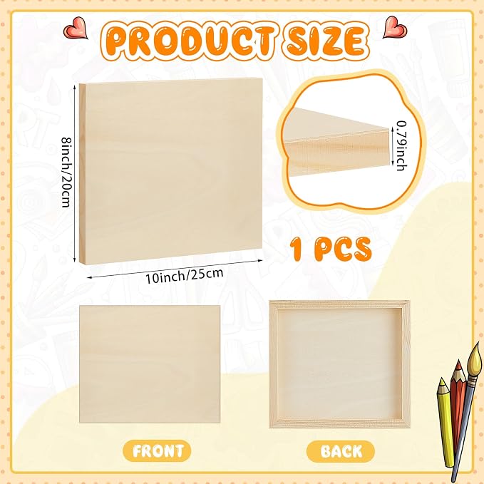 Barydat 24 Pcs Wood Panels for Painting 10'' x 8'' Unfinished Wood Canvas Board Artist Wall 0.79'' Deep Wooden Cradled Panels for DIY Crafts, Easel Display, Painting Pouring Arts Use with Oil, Acrylic