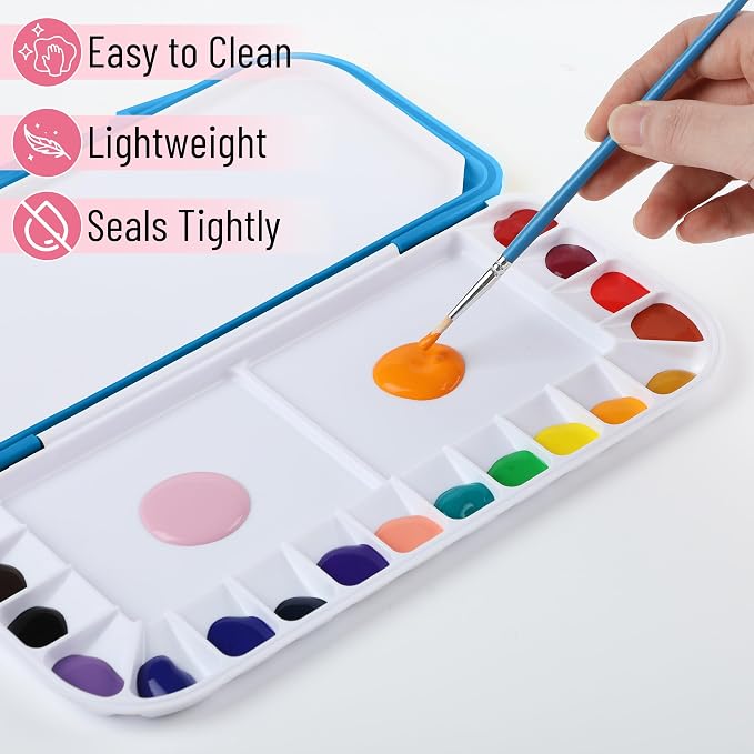 Mr. Pen- Airtight Watercolor Palette with Lid, 18 Wells & 2 Mixing Areas (Pack of 2)