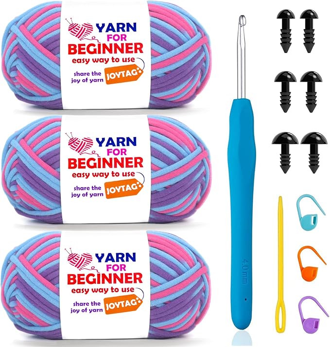 3 Pack Rainbow Beginner Crochet Yarn for Crocheting and Knitting Multicolor Cotton Crochet Yarn for Beginners with Easy-to-See Stitches Cotton-Nylon Blend Easy Yarn for Beginners(Mermaid Tone)
