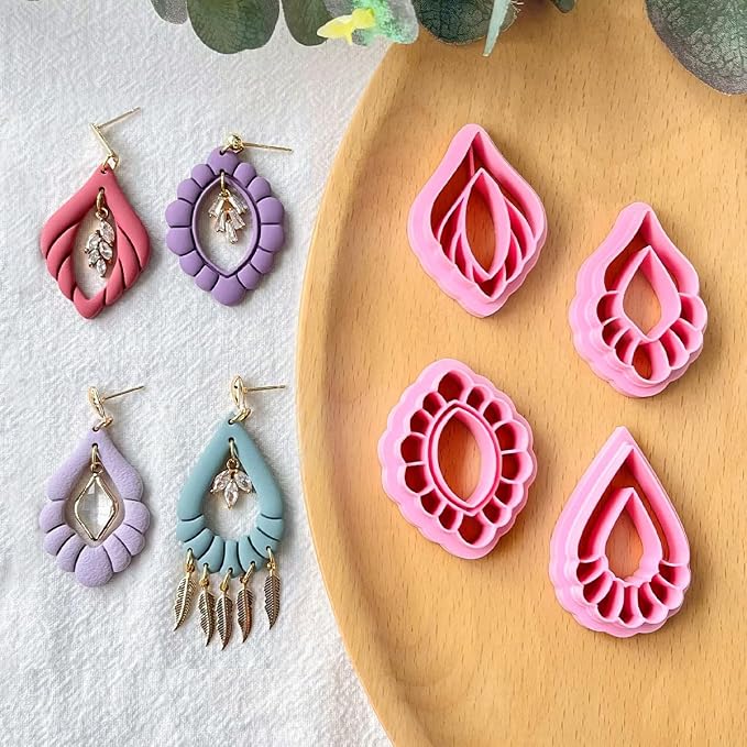 Keoker Scalloped Drop Polymer Clay Cutters,4 Shapes Polymer Clay Dangle Earring Cutters