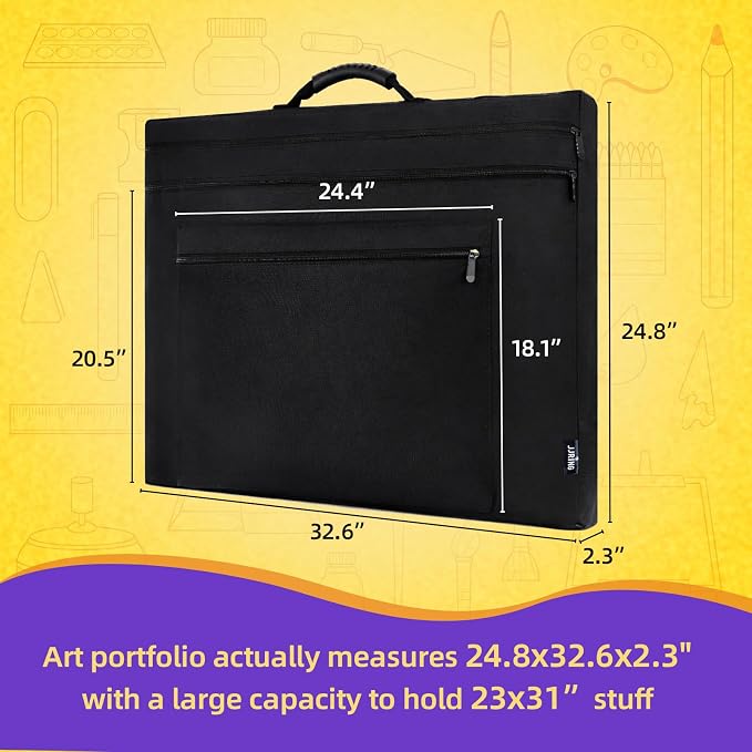 JJRING 23x31 Art Portfolio Tote Bag With Shoulder Strap, Black