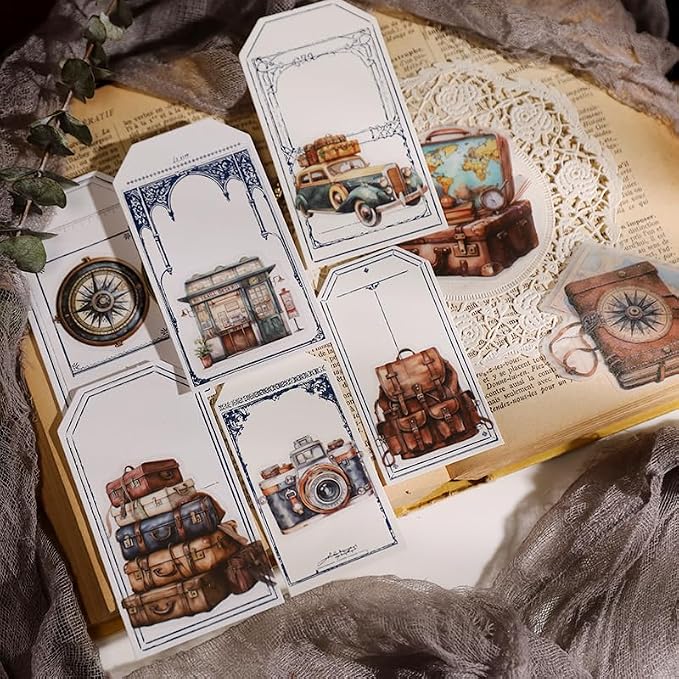 CATaireen Vintage Junk Journal Ephemera Scrapbooking Supplies Translucent Vellum Paper Stickers Card Making Decal Art Aesthetic for Adults (Character Travel -1)