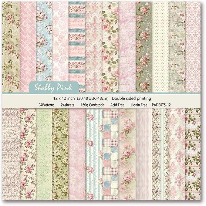 12×12 Boho Scrapbook Paper Vintage Flower Pattern Paper Pad,24 Sheets Double-Sided Bobo Floral Scrapbooking CardStock Papers Pad for Holiday Cardmaking DIY Journaling.