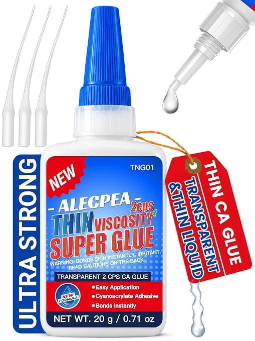 ALECPEA Thin CA Glue 20g, Cyanoacrylate Super Glue with 3 Droppers