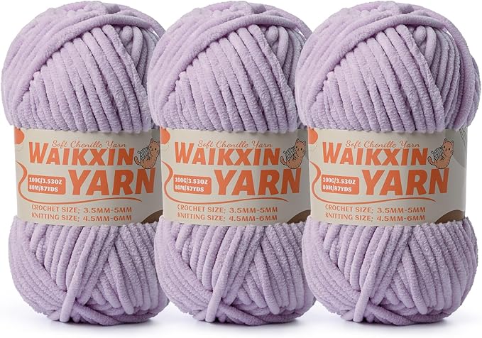 （3 Light Purple） 3 Pack Super Soft Fuzzy Chenille Chunky Yarn for Crocheting, 300g (261yds) Fluffy Velvet Yarn for Hand Knitting Baby Blankets Weaving Craft