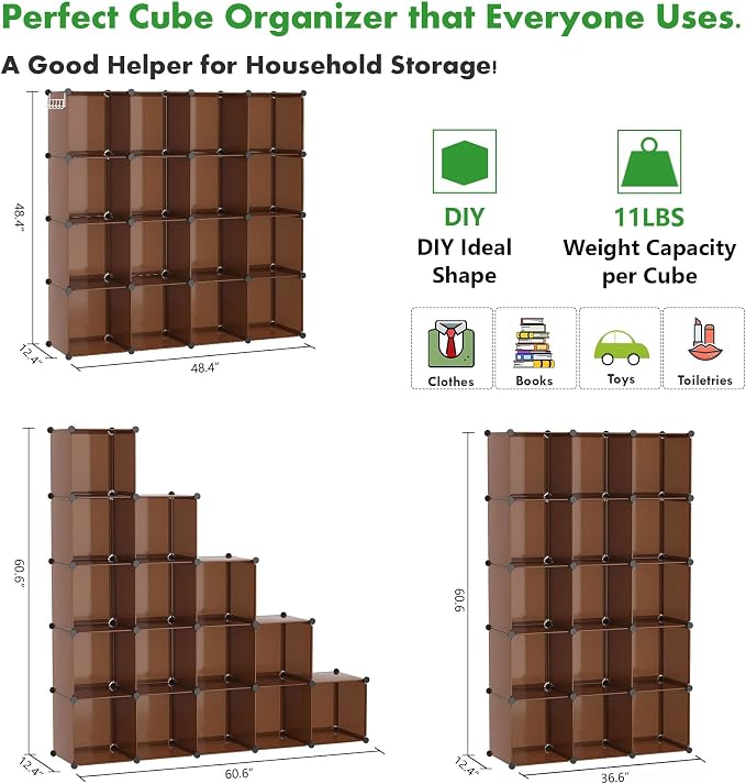 C&AHOME 16 Cube Storage Organizer Cube Shelves Units Storage Cubes, Brown