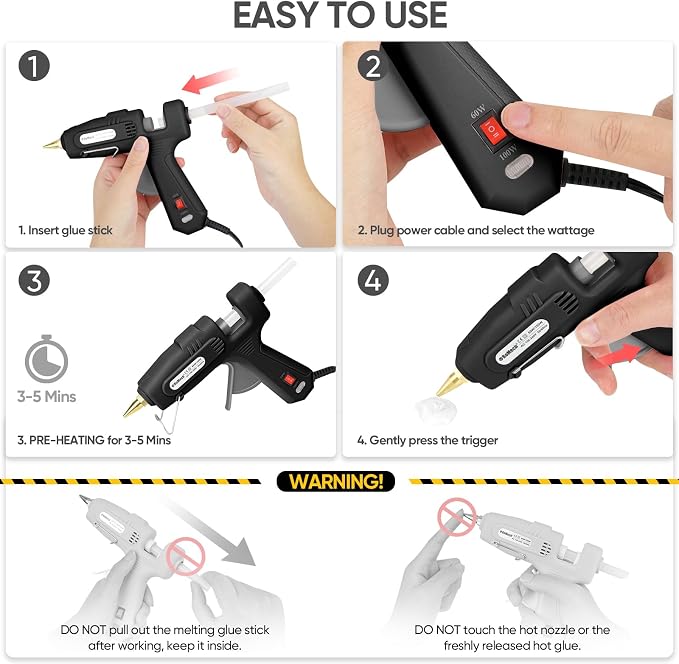 RoMech 60/100W Dual Temp Hot Glue Gun and Sticks Set, Full Size with Case