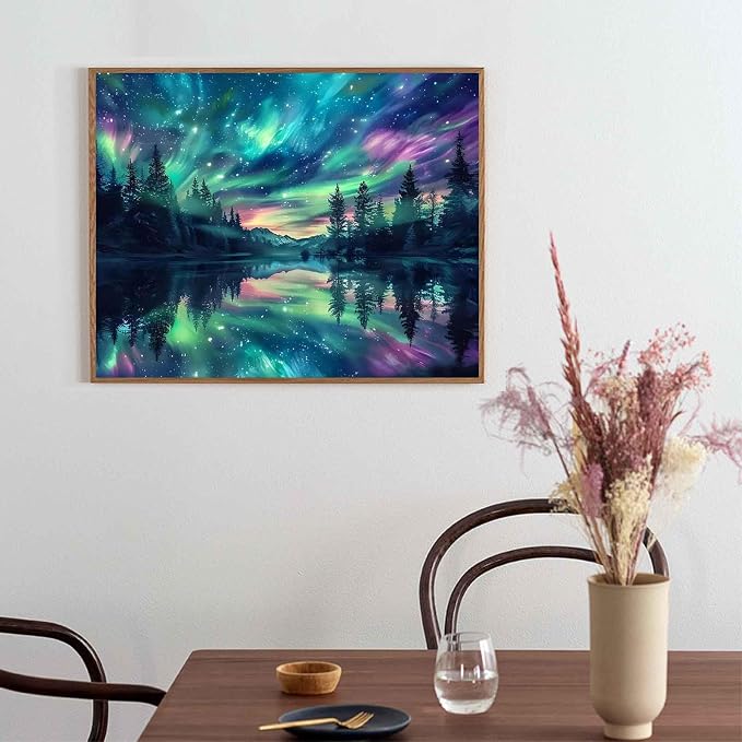 Hutarosl Aurora Paint by Numbers with Frame for Adults - with Wooden Easel,Adult Paint by Number,Aurora Canvas Paint by Numbers for Adults,Gifts and Home Decor 12x16inch