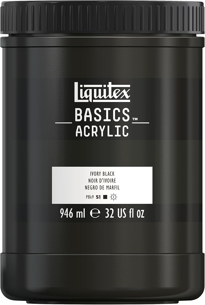 Liquitex BASICS Acrylic Paint, 32-oz Jar, Ivory Black | Medium Viscosity, Satin Finish, Lightfast, Fine Art Pigments, Range of Opacities, Easy Blending
