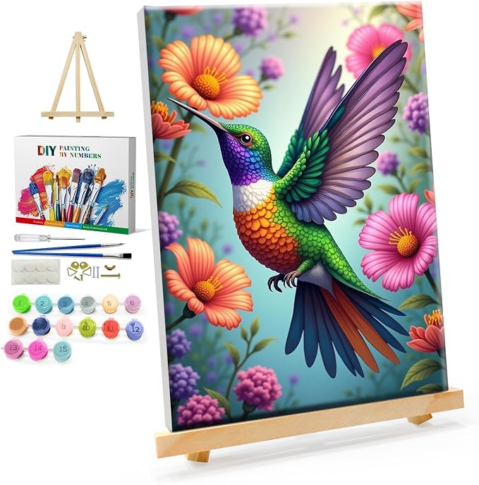 YOYA Framed Paint by Numbers Kit for Adults, Hummingbird, 8x12 Inch