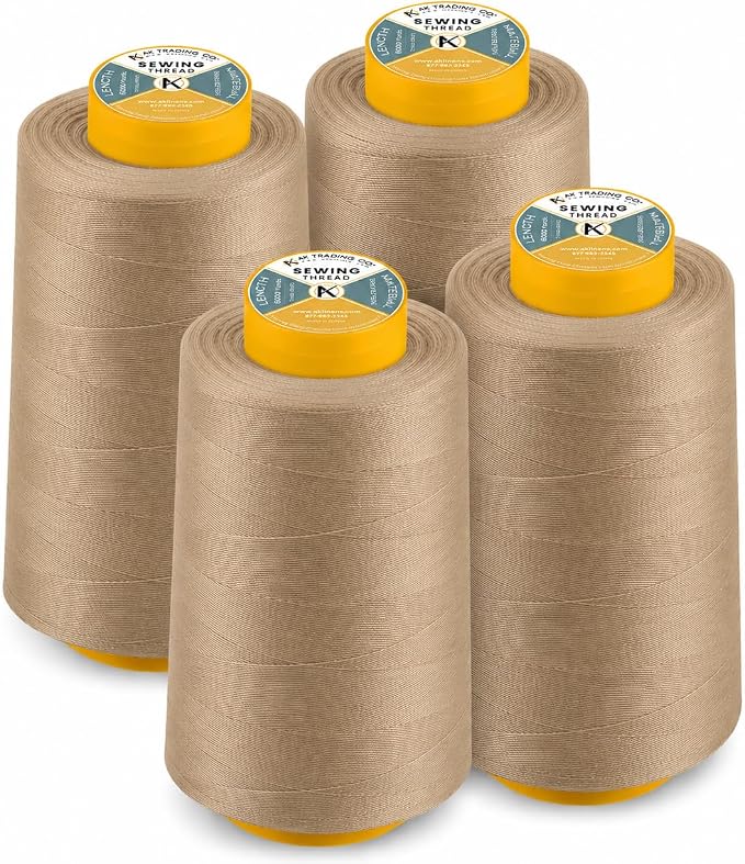 AK Trading 4-Pack Camel All Purpose Sewing Thread Cones (6000 Yards Each) of High Tensile Polyester Thread Spools for Sewing, Quilting, Serger Machines, Overlock, Merrow & Hand Embroidery.