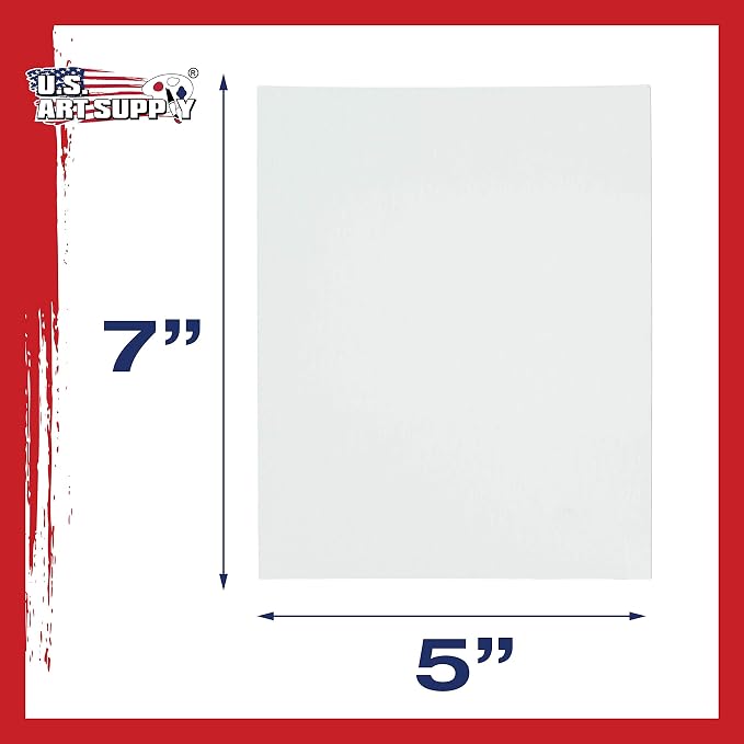 U.S. Art Supply 5 X 7 Inch Art Canvas Board Panels 96 Pack - 8 Ounce | Heavyweight Cotton Acid Free Canvases for Painting Acrylics and Watercolor (1 Case of 96 Single Canvas Painting Panels)