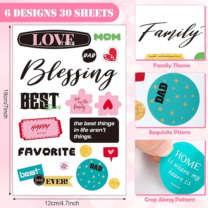 Chinco 30 Sheet Family Friend Theme Scrapbooking Sticker Decals