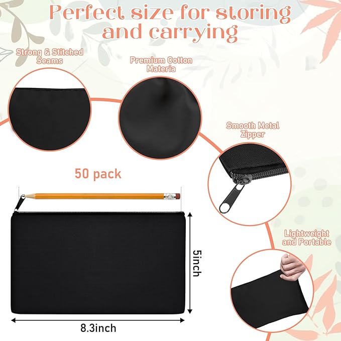 Legigo Blank Canvas Bags Zipper Pouch Makeup Bags Pencil Pouch Bulk | Multi-Purpose, Sturdy Canvas Pouch with Zipper, Cosmetic Travel Toiletry Bag for DIY Crafts, Gifts & Storage, 8.3 x 5 Inch
