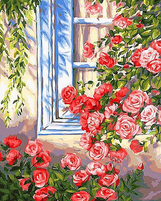 ZRIZQ Paint by Numbers Kit for Adults Beginner,Flowers Window,16x20