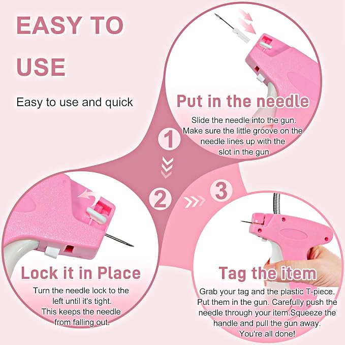 2026 New Stitch Gun for Clothes, Handheld Quick Clothing Fixer Sewing Kit with 1000 Black & 1000 White Fasteners, 6 Replacement Needles, Bright Pink