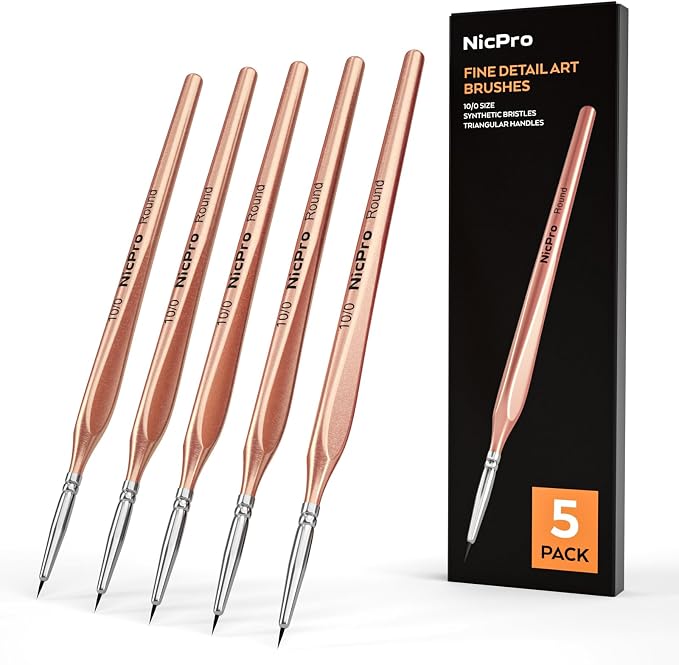 Nicpro Detail Paint Brushes 5 PCS Aesthetic Extreme Fine Tip 10/0 Brush Set | Professional Miniature Painting Set for Micro Watercolor Oil Acrylic Craft Models Rock Army Paint by Number for Adult