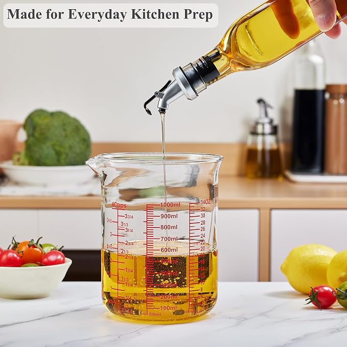 Ackers BORO3.3 Borosilicate Glass Measuring Cup with V-Spout, 1000 ml