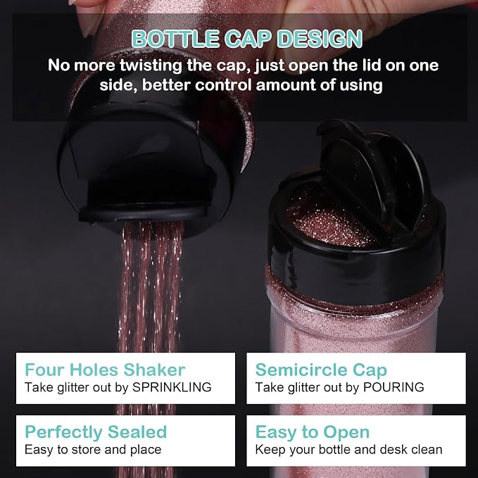 HTVRONT Rose Gold Glitter for Crafts and Arts- 1.7oz/50g Fine Glitter Dust | Craft Glitter for Resin, Jewelry, Keychains, Candle Making, Paint, Slime Add Ins, Cosmetic Glitter for Nail Face