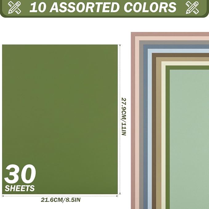 30 Sheets Morandi Mixed Colors Cardstock 92LB Construction Paper 8.5 x 11In
