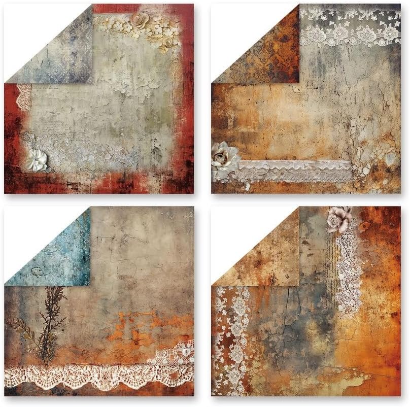 Vintage Lace Pattern Scrapbook Paper Pad 12×12,24 Sheets Double-Sided Coffee Floral Scrapbooking CardStock Paper Pad for Holiday Cardmaking DIY Junk Journal Origami Papers.