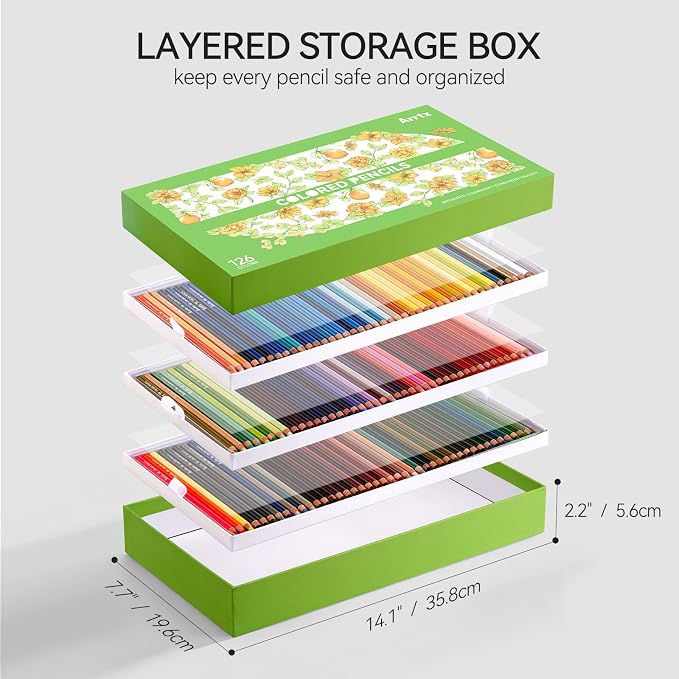 Arrtx 126 Colored Pencils, Soft Core, 5.0mm Thick Lead