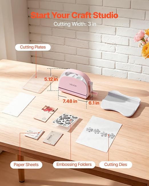 VEVOR Manual Die Cutting and Embossing Machine, 3" Opening, Portable Die Cut Machine Set with Cutting Dies, Embossing Folders, Paper Sheets, Cutting Plates, for Scrapbooking, Card Making, Crafting
