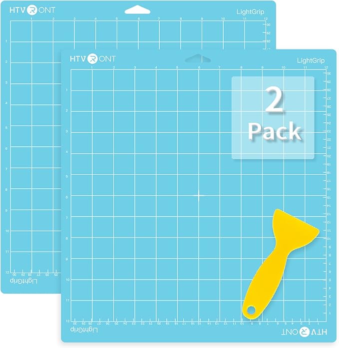 HTVRONT Light Grip Cutting Mat 12x12, 2 Pack, Quilting & Crafting | Compatible with Cricut Maker 4/3/Maker, Explore 5/4/3, Air 2/One, Light Adhesive Sticky Quilting, Vinyl Crafts