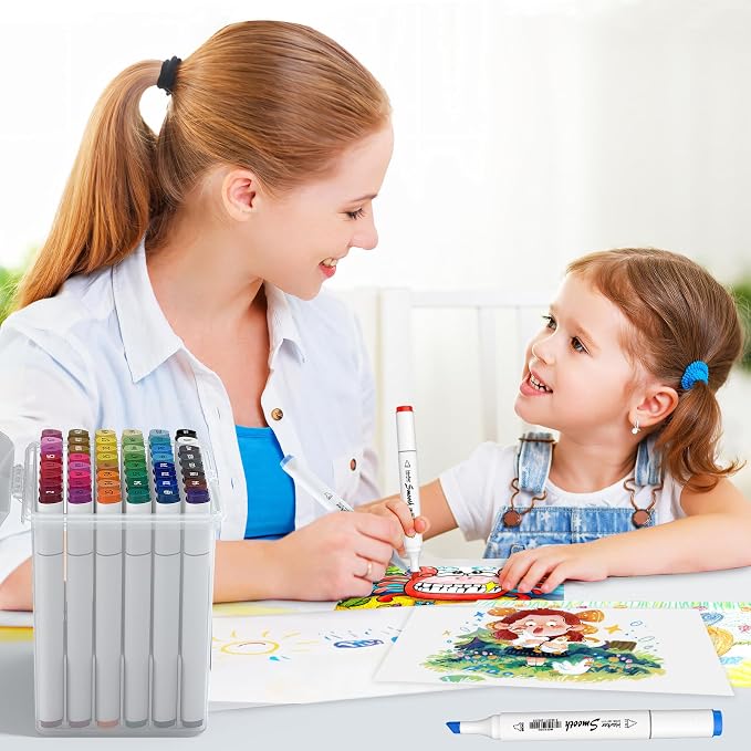 48 Colors Alcohol Markers, Dual Tip Art Markers with Fine Tip & Chisel Tips for Coloring, Illustrations, Drawing, Sketching for Adults
