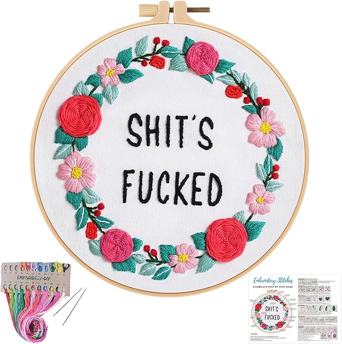 Louise Maelys Funny Floral Embroidery Kit for Beginners DIY Decor | A Complete Set With Cross Stitch Kits for Adults to Explore Relaxing Crafts. Needlepoint Kit for Creative DIY Projects