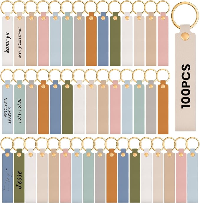 Wavyknot 100 Pcs Leather Keychain Blanks, 5.6 x 0.8 Inches, Light Color