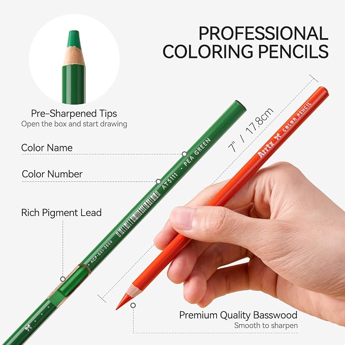 Arrtx 84 Colored Pencils, Soft Core, 5.0mm Thick Lead