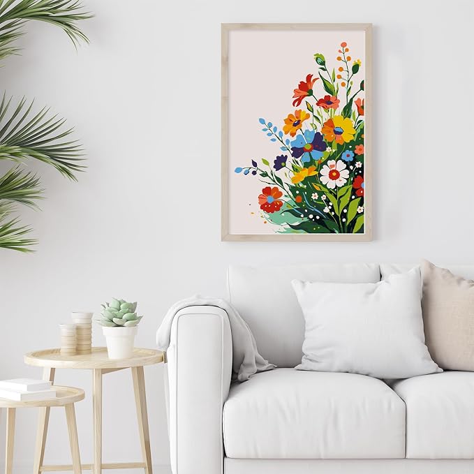 Possoco Framed Paint by Numbers Kit for Adults Beginner & Kids, Flowers Easy Adult Paint by Number Kits on Canvas, DIY Colorful Acrylic Number Painting for Adults for Home Decor Gift 8x12 Inch