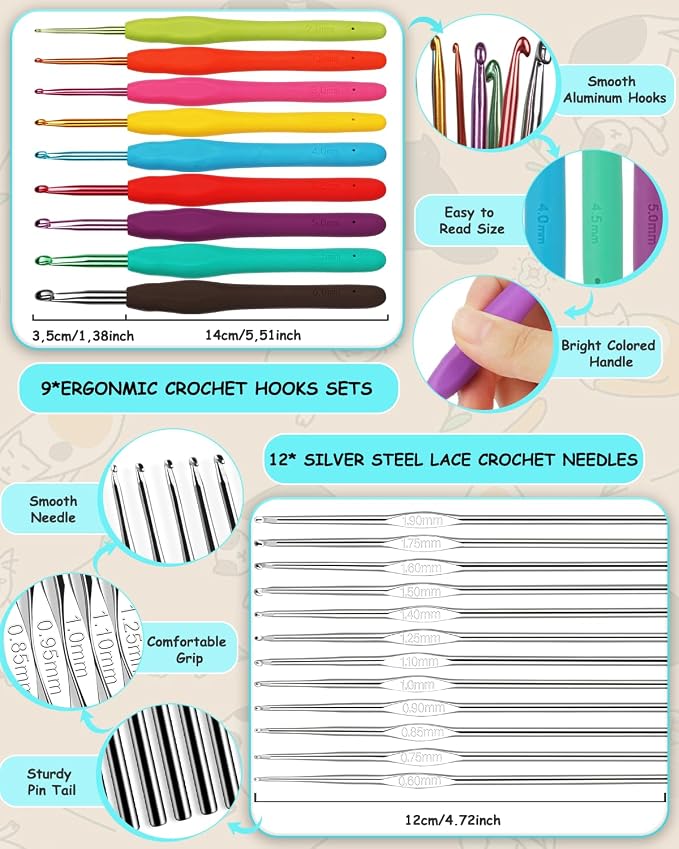 Aeelike 69pcs Crochet Kits for Beginners with Bag, Blue Cat | Easy Learn to Crochet Kit All Age, Crochet Starter Kit Include Crocheting Instruction, Crochet Hooks, Yarn and Storage Bag
