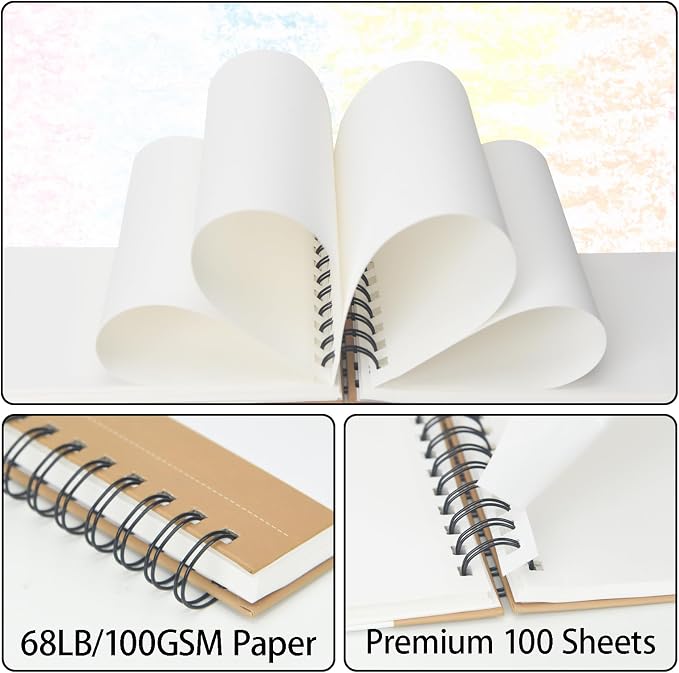 Crehatos 5.5" x 8.5" Small Sketch Book, Top Spiral Bound Sketch Pad, 100 Sheets Each 68lb/100gsm Drawing Paper, 2 Pack | Top Spiral Bound Sketch Pad, 68lb/100gsm Drawing Paper for Dry Media