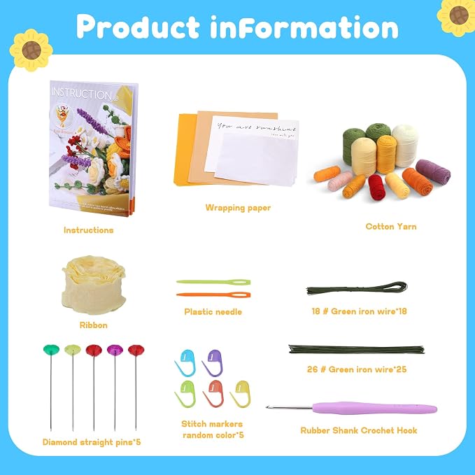 Iuuidu Crochet Kit for Beginners, Flower Bouquet Crochet Kit Rose