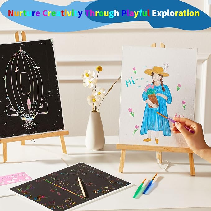 Double-Sided Canvas Boards, 2-Pack 9x12 Inch Scratch Art & Painting Set with 8 Acrylic Paints, 3 Brushes, Wooden Stylus & Stencil, Creative Art Kit for DIY Projects & Crafting Fun