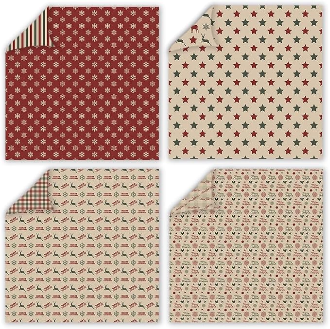 Christmas Scrapbook Paper Vintage Grid Patterned Paper Pad 12×12,24 Sheets Double-Sided Bobo Floral Scrapbooking CardStock Papers Pad for Holiday Cardmaking DIY Origami Papers.