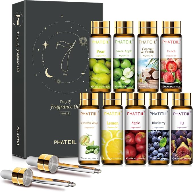 PHATOIL Fruit Fragrance Oil Set for Diffusers for Home, Soap Candle Making