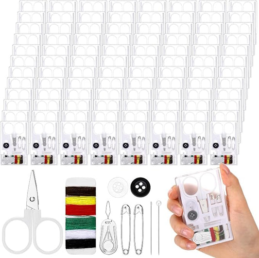 Knitgrip 100 Boxes Mini Travel Sewing Kit Quick Fix Sewing Kits Bulk, White
